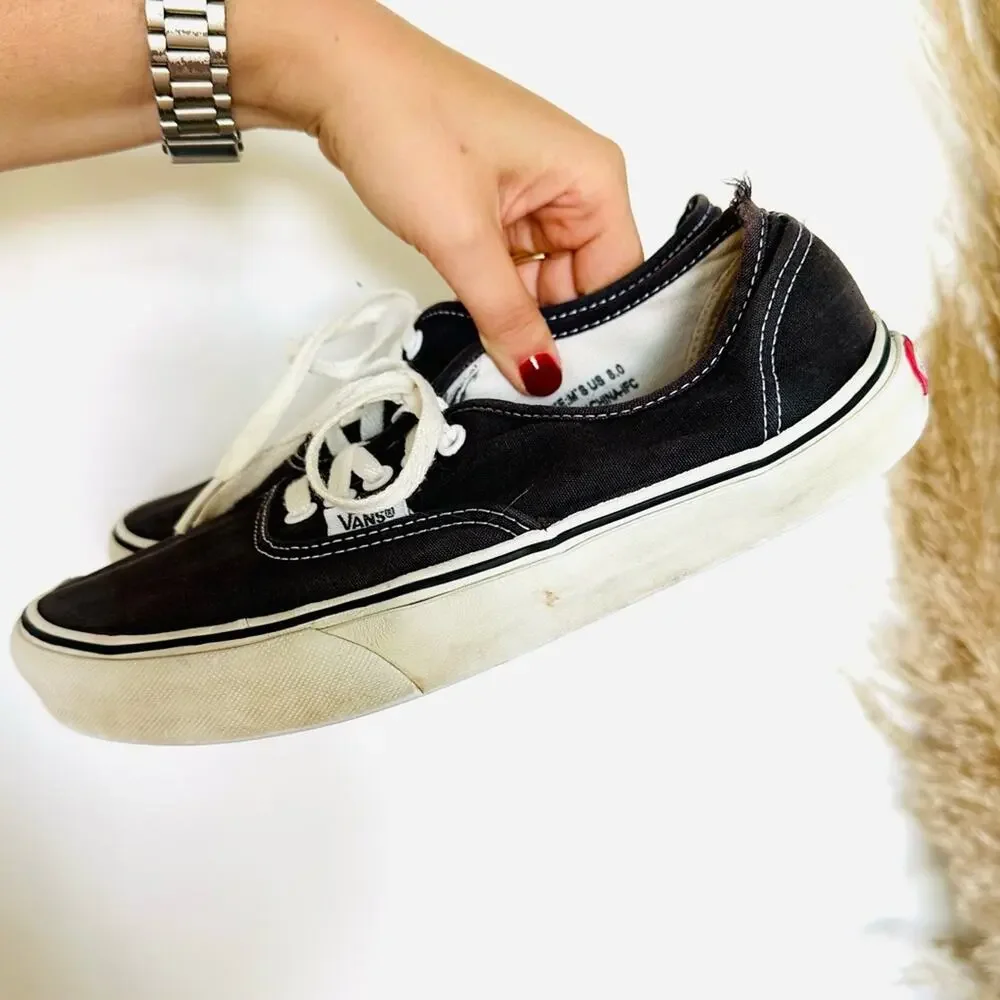 VANS Classic Authentic Lace Up White Black Unisex Sneakers Retro Skate Shoes 8